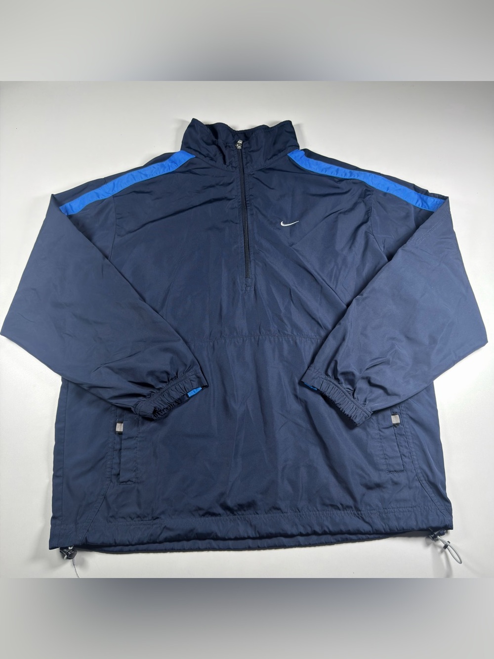 Vintage Nike Navy Windbreaker Pullover quarter zip with Blue Shoulder Stripes